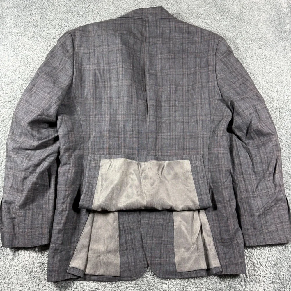 Joseph Abboud Blazer Mens 40R Plaid Windowpane 100% Linen Slim Fit Sport Coat